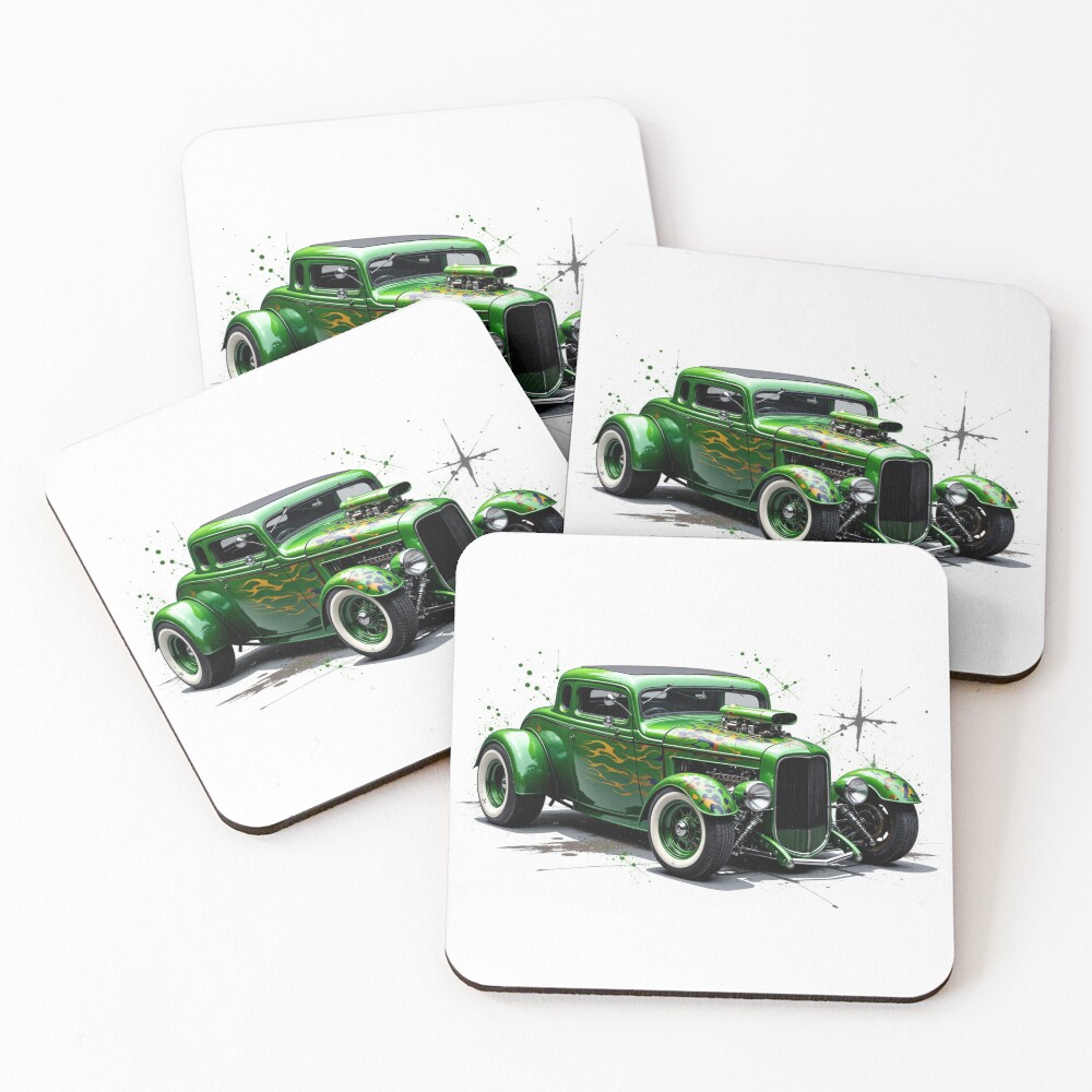 Green Hot Rod Car Coasters