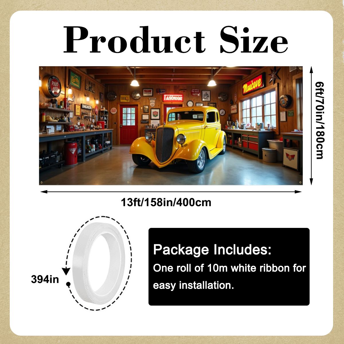 Yellow Hot Rod Garage Door Banner