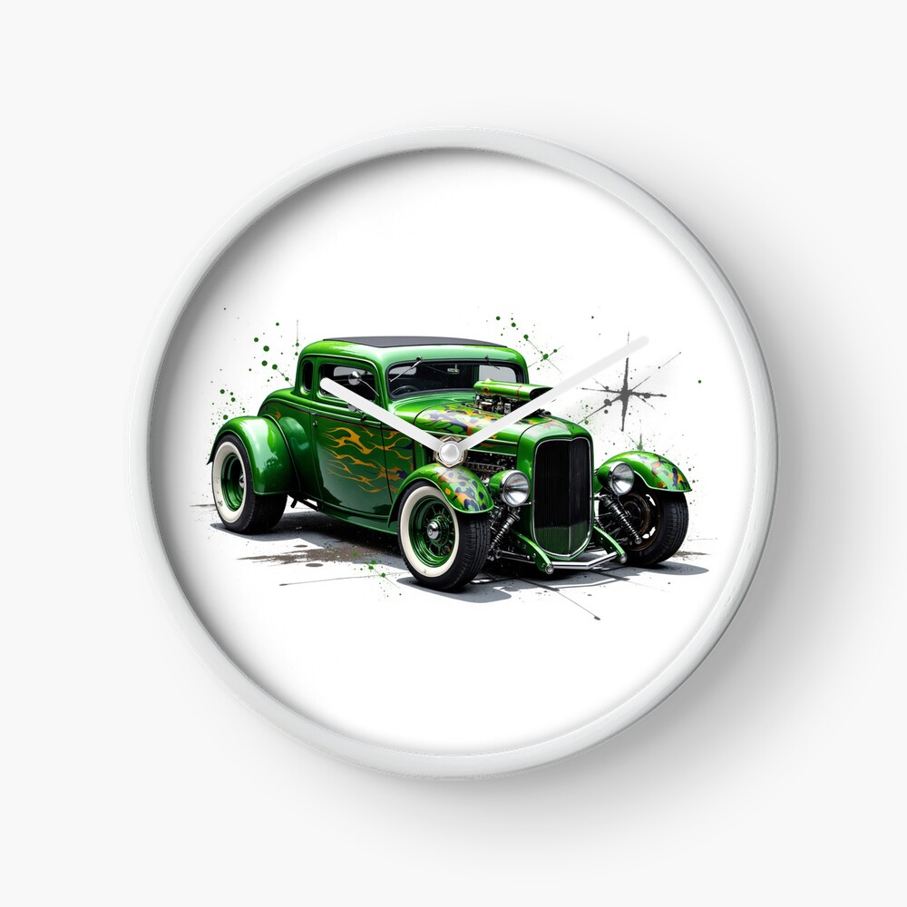 Green Hot Rod Wall Clock