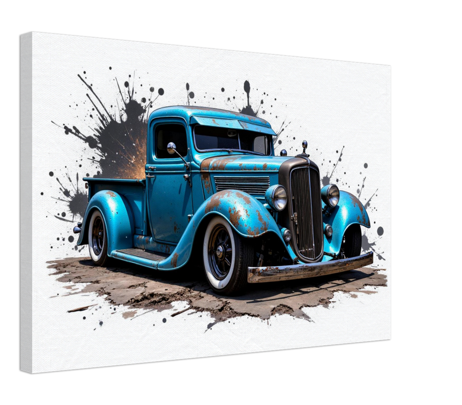 Blue Hot Rod Truck Canvas Wall Art