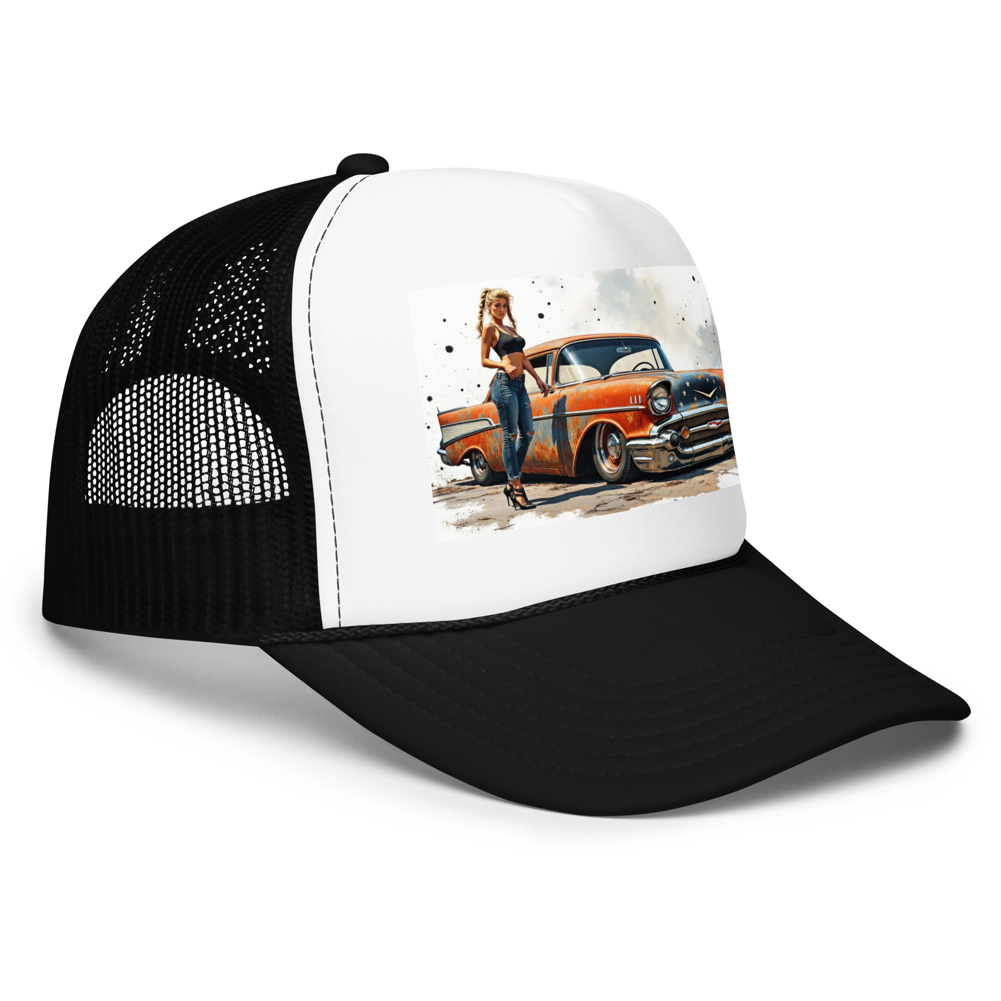 Alyssa with a 57 Rat Rod Foam trucker hat