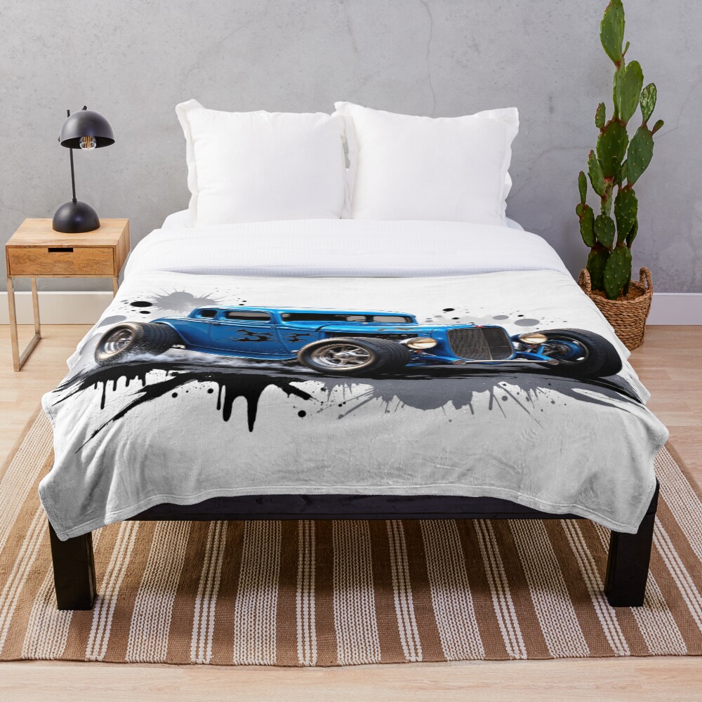 Blue Hot Rod Throw Blanket