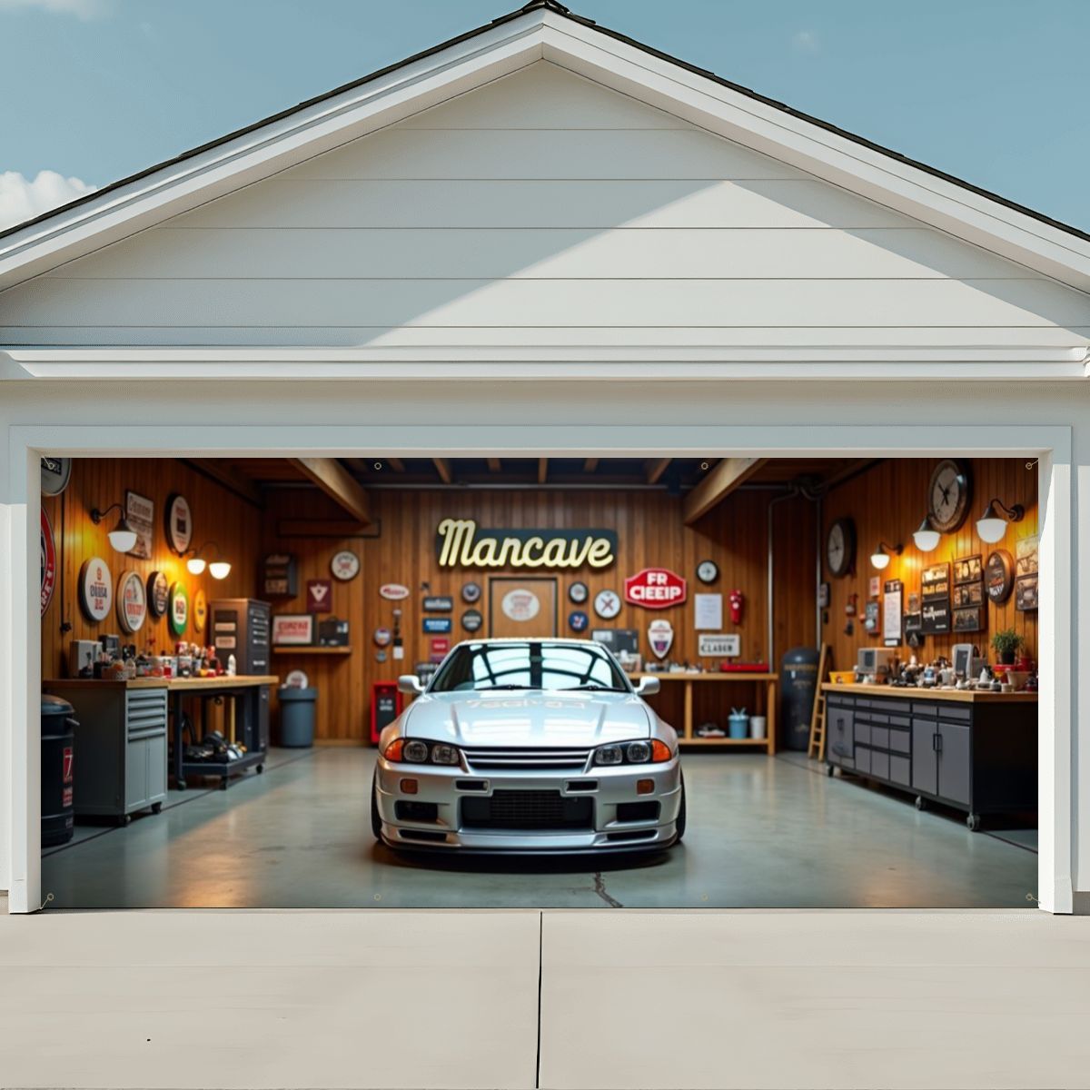 90s Nissan Skyline Garage Door Banner