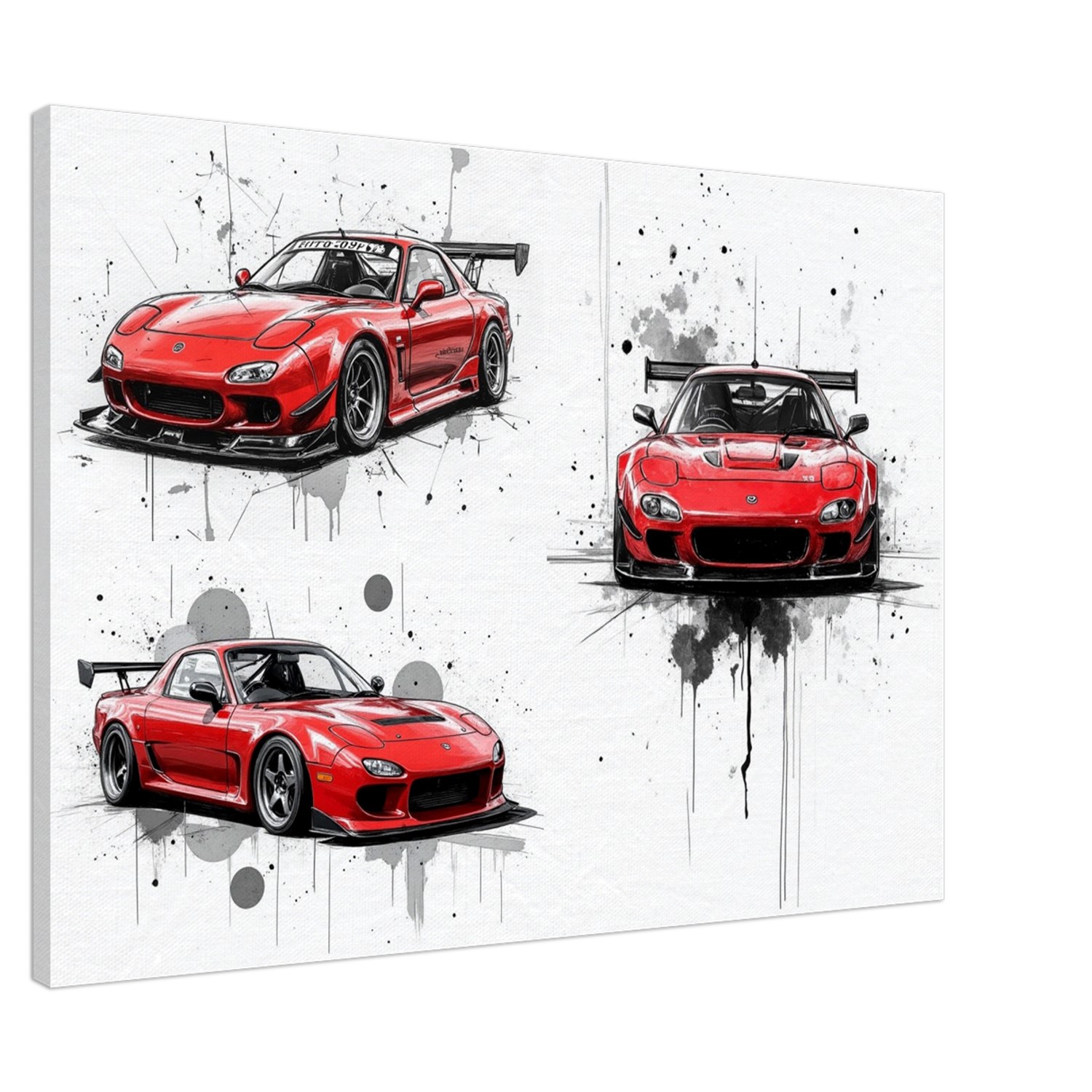 Pencil Sketch Style Triple RX7 Mounted Canvas