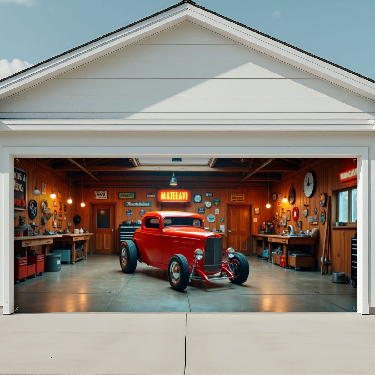 Red Hot Rod Garage Door Banner