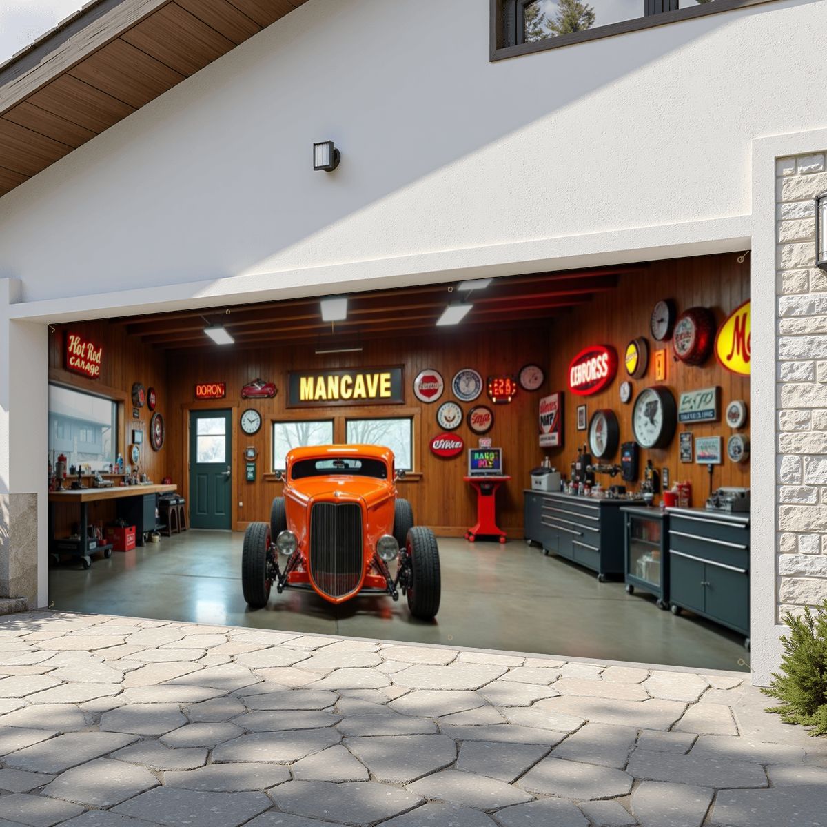 Orange Hot Rod Garage Door Banner