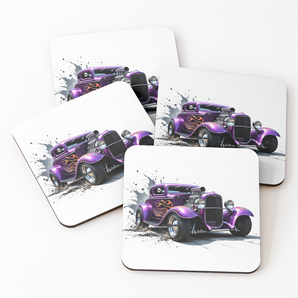 Purple Hot Rod Car Coasters