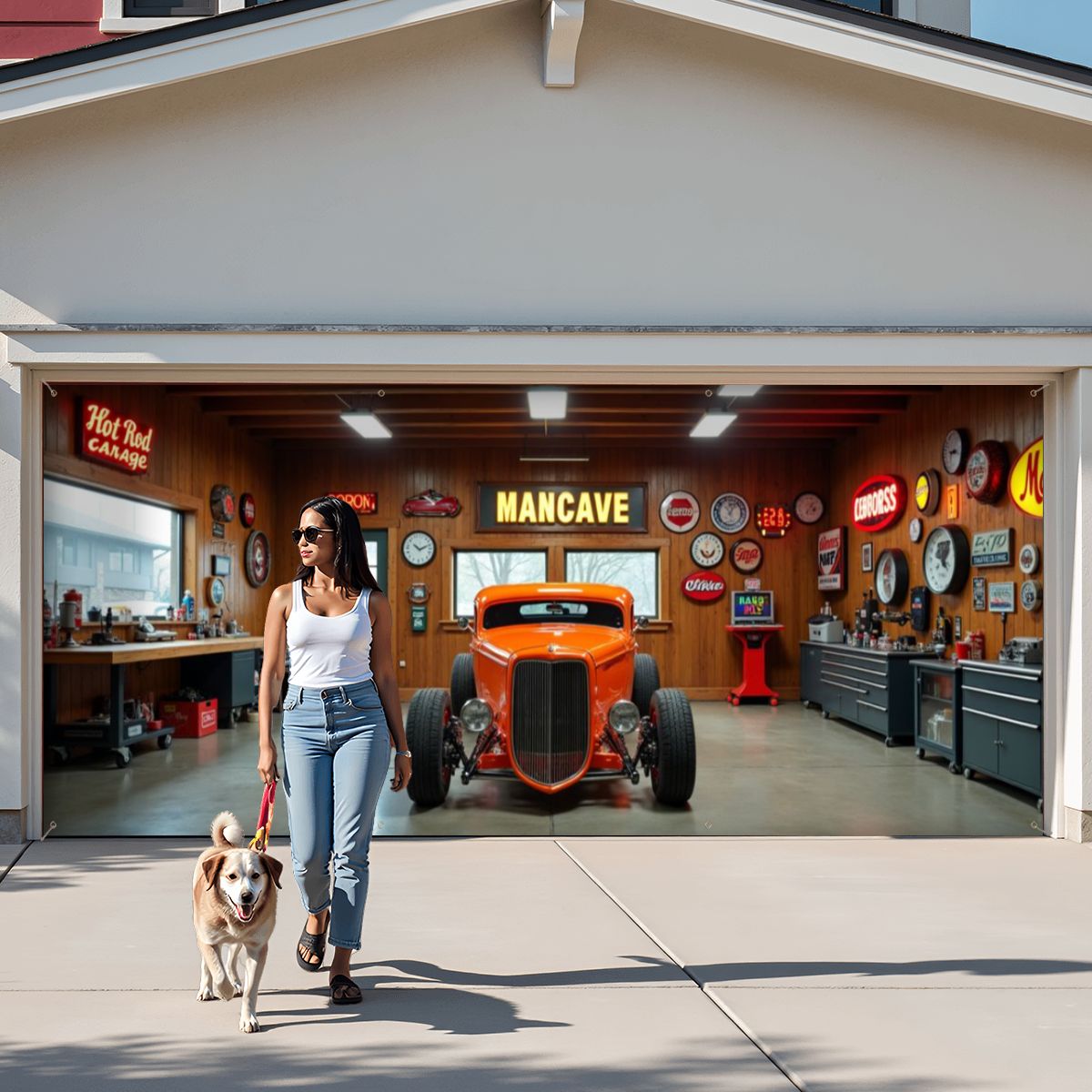 Orange Hot Rod Garage Door Banner
