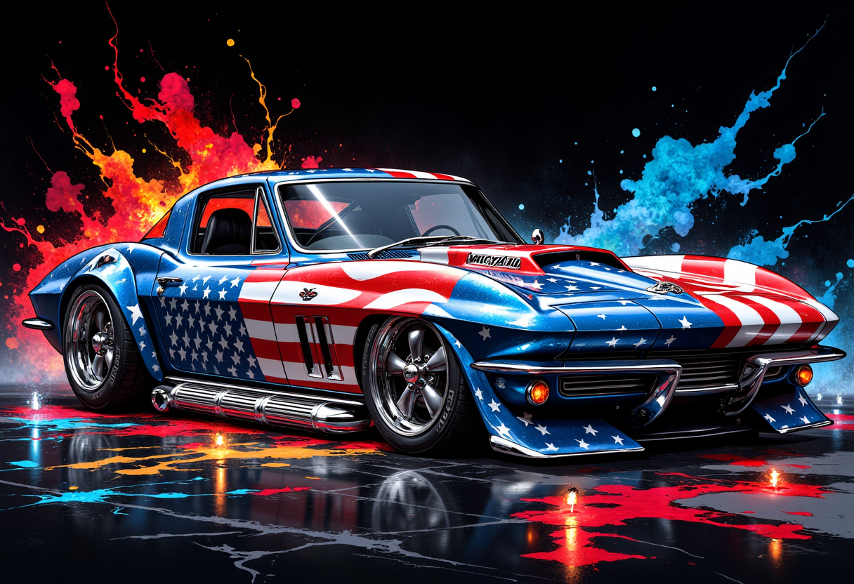 Patriotic Corvette Stingray High-Res Automotive Art