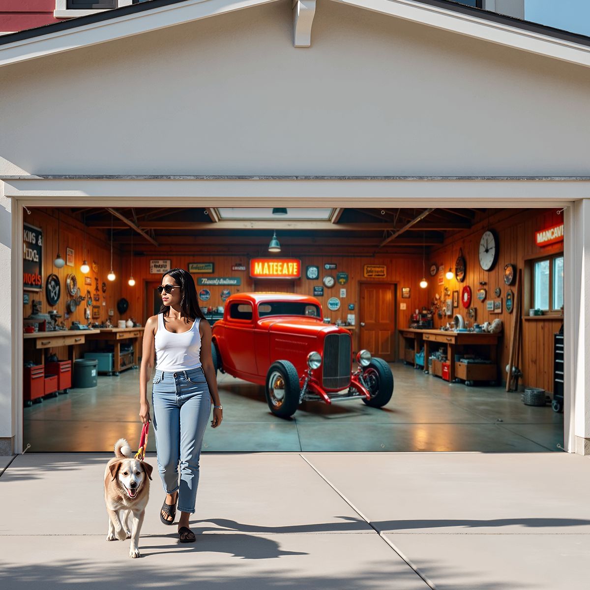 Red Hot Rod Garage Door Banner