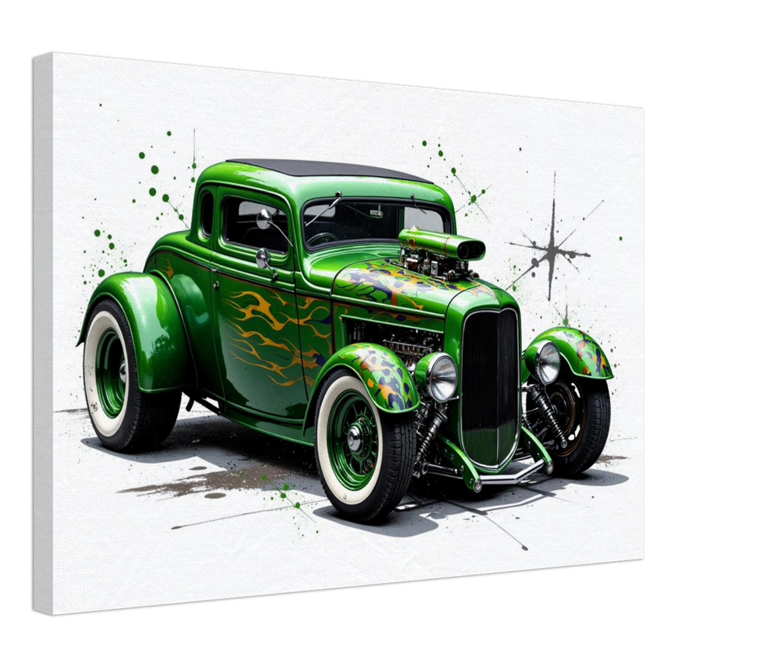 Green Hot Rod Canvas Wall Art