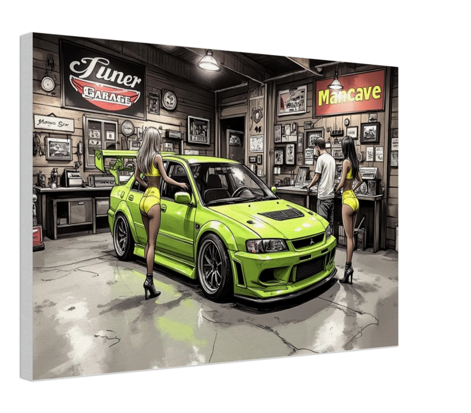 Evo Garage Scene Mounted Canvas