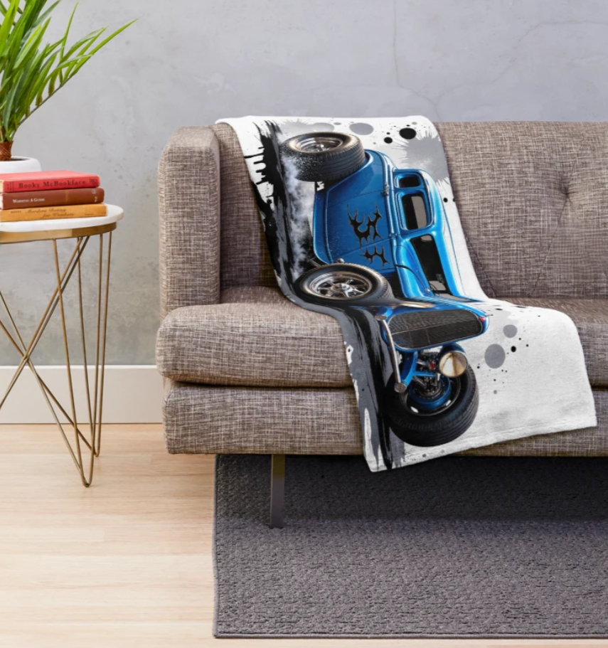 Blue Hot Rod Throw Blanket