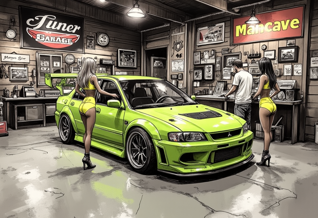 Evo Garage Scene Mounted Canvas
