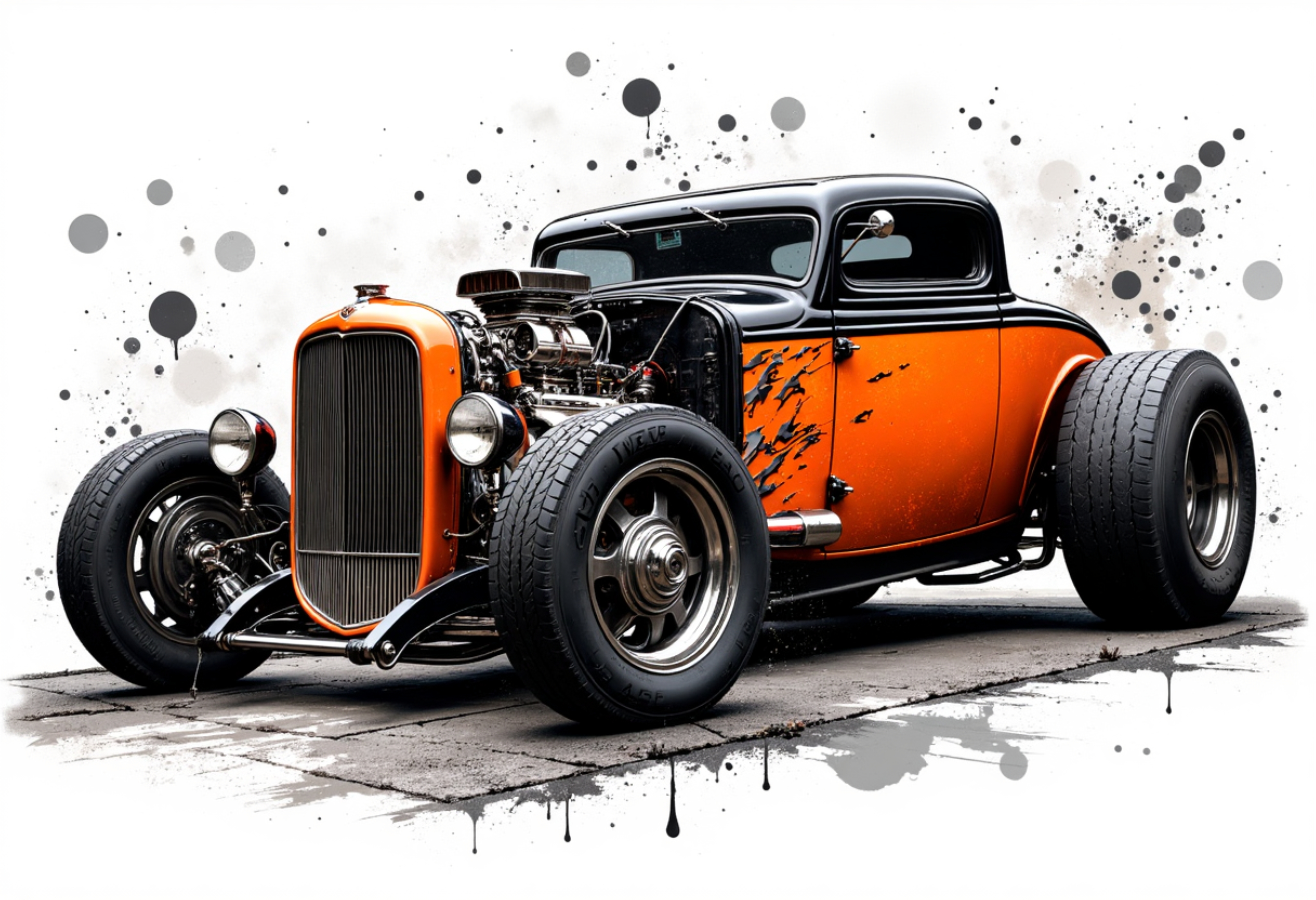 Orange Hot Rod Canvas Wall Art
