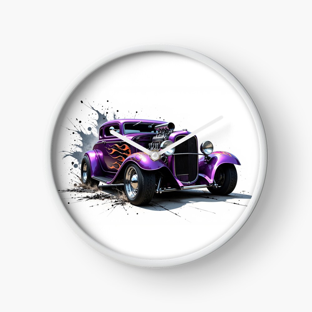 Purple Hot Rod Wall Clock