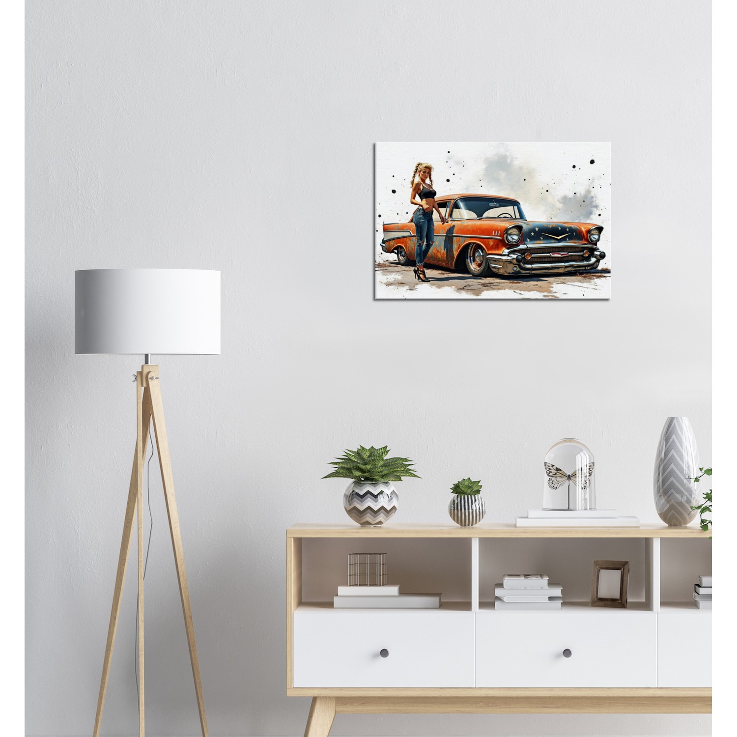 Alyssa with a 57 Chevy Rat Rod Mounted Canvas