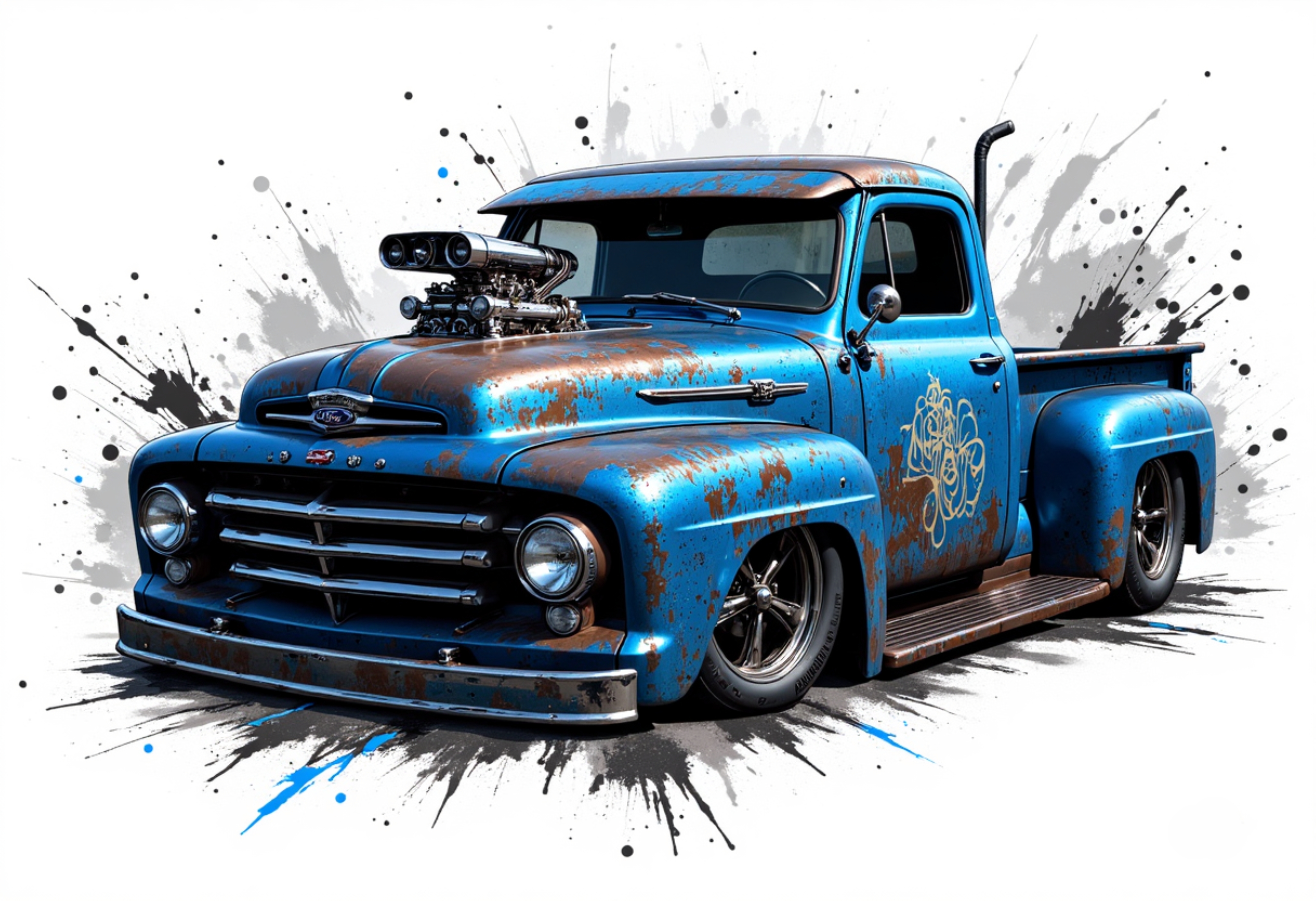 Blue Hot Rod Truck Canvas Wall Art