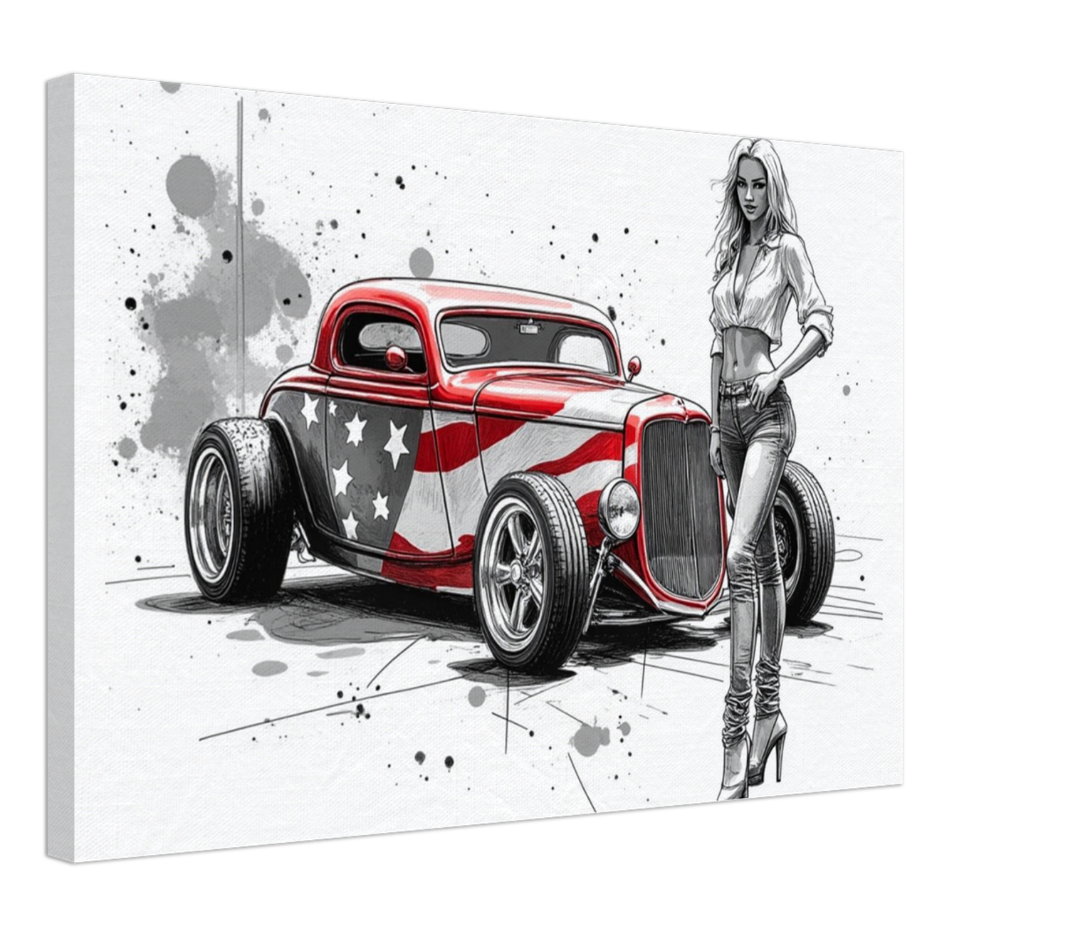 Pencil Sketch Style Patriot Hot Rod
