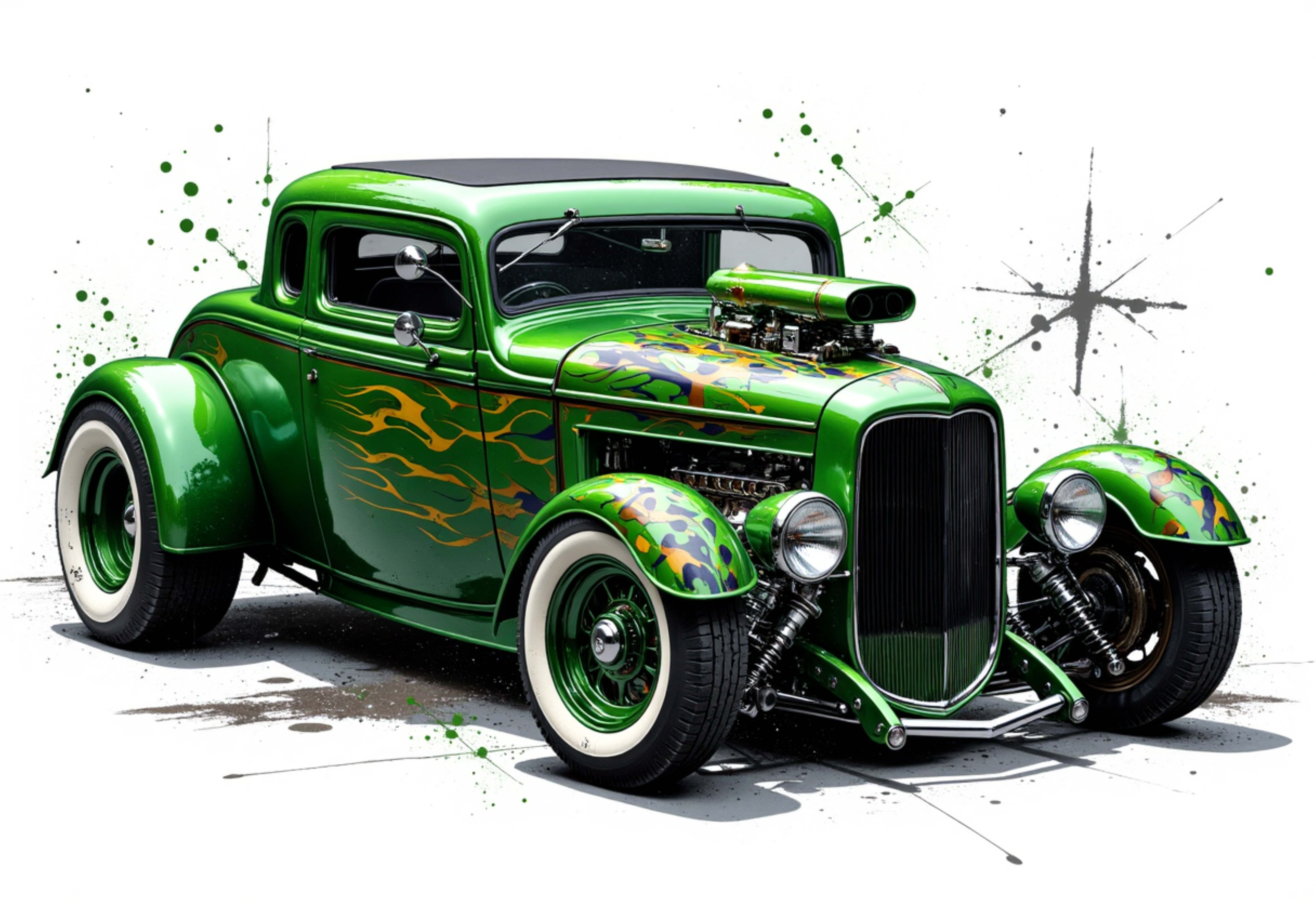 Green Hot Rod Canvas Wall Art