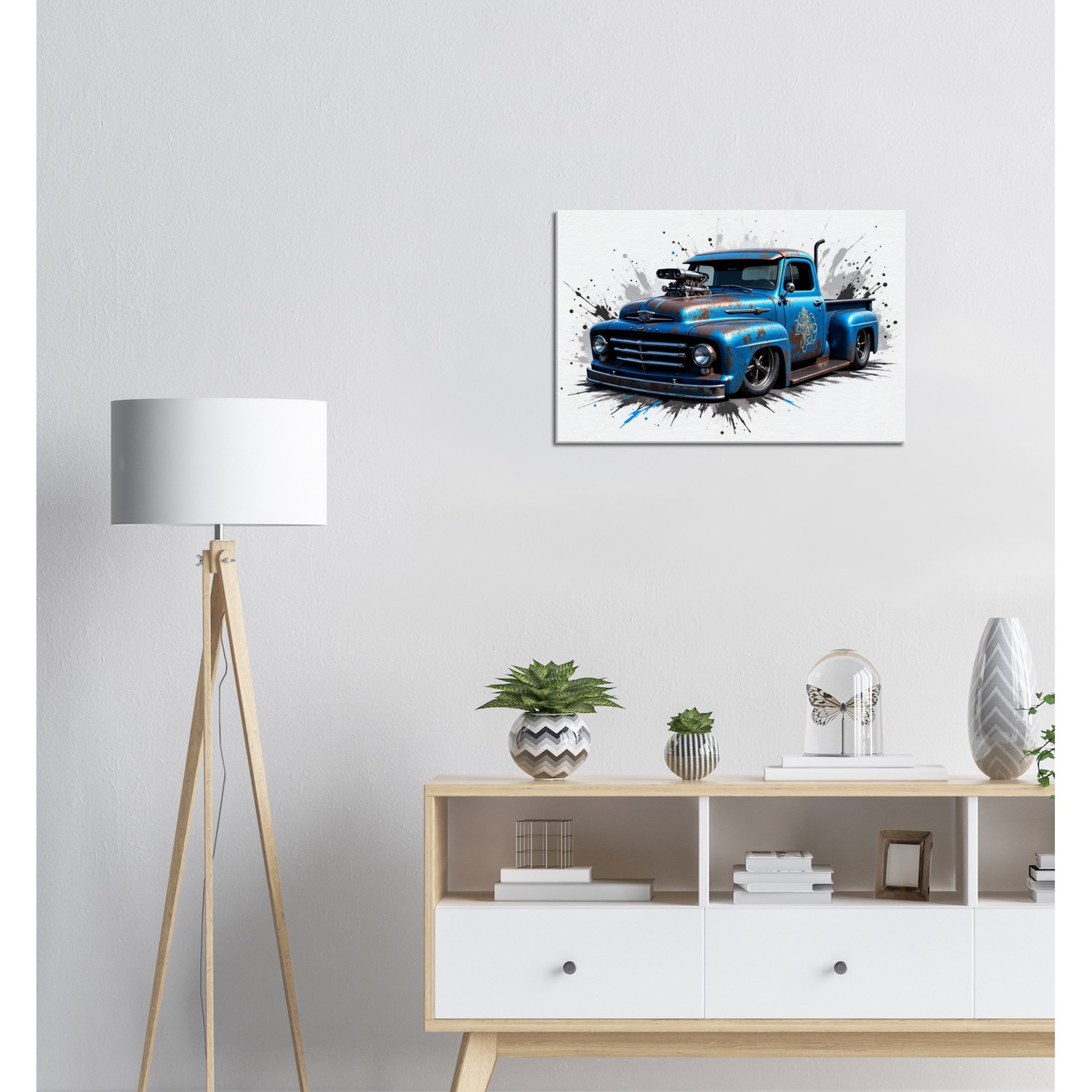 Blue Hot Rod Truck Canvas Wall Art