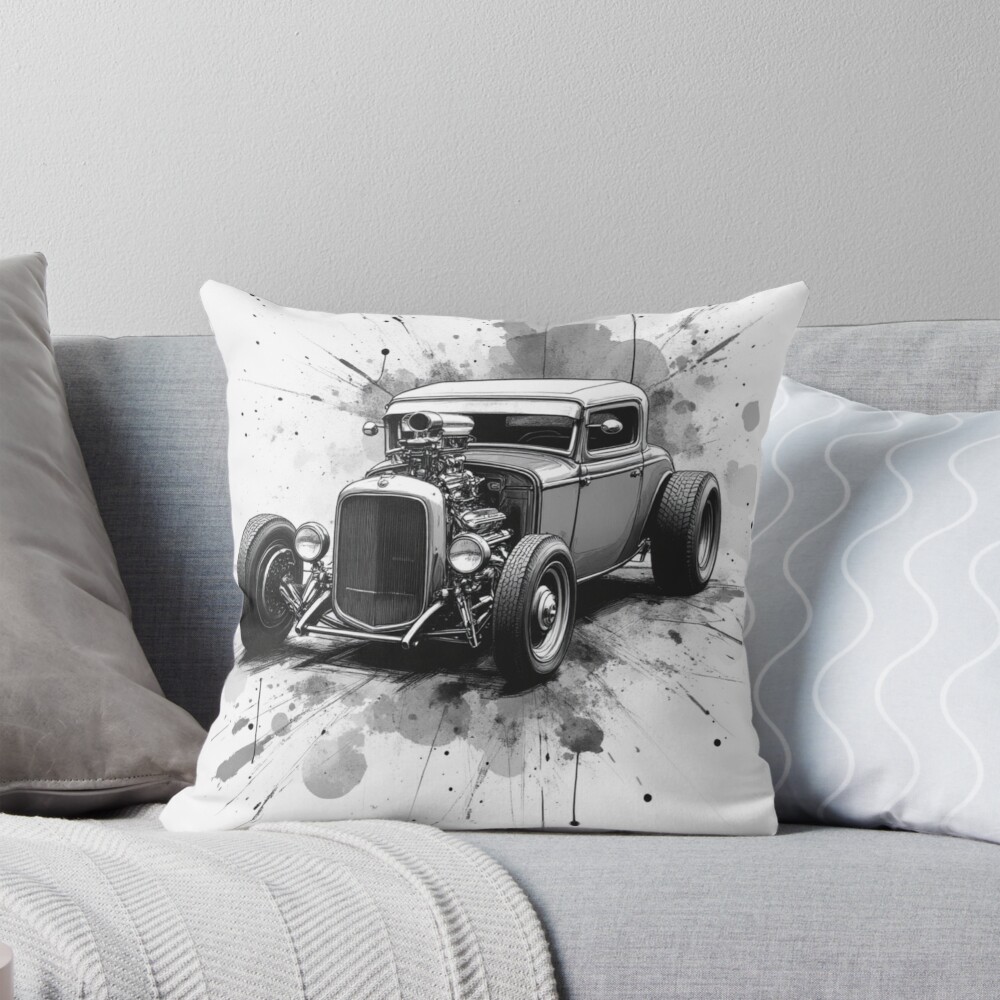 Classic Hot Rod Car Decorative Pillow