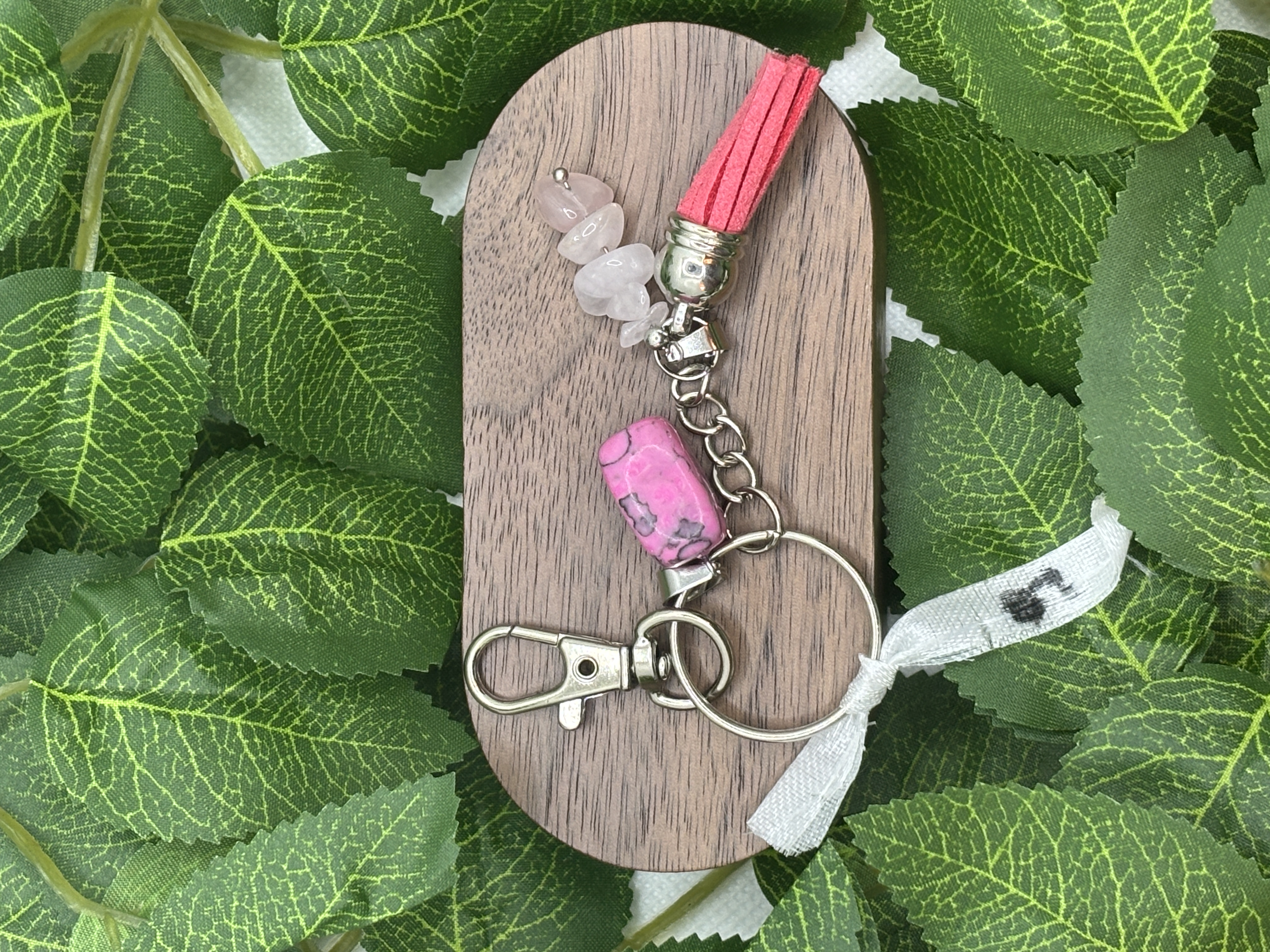 Porte clé en Agate et Quartz rose