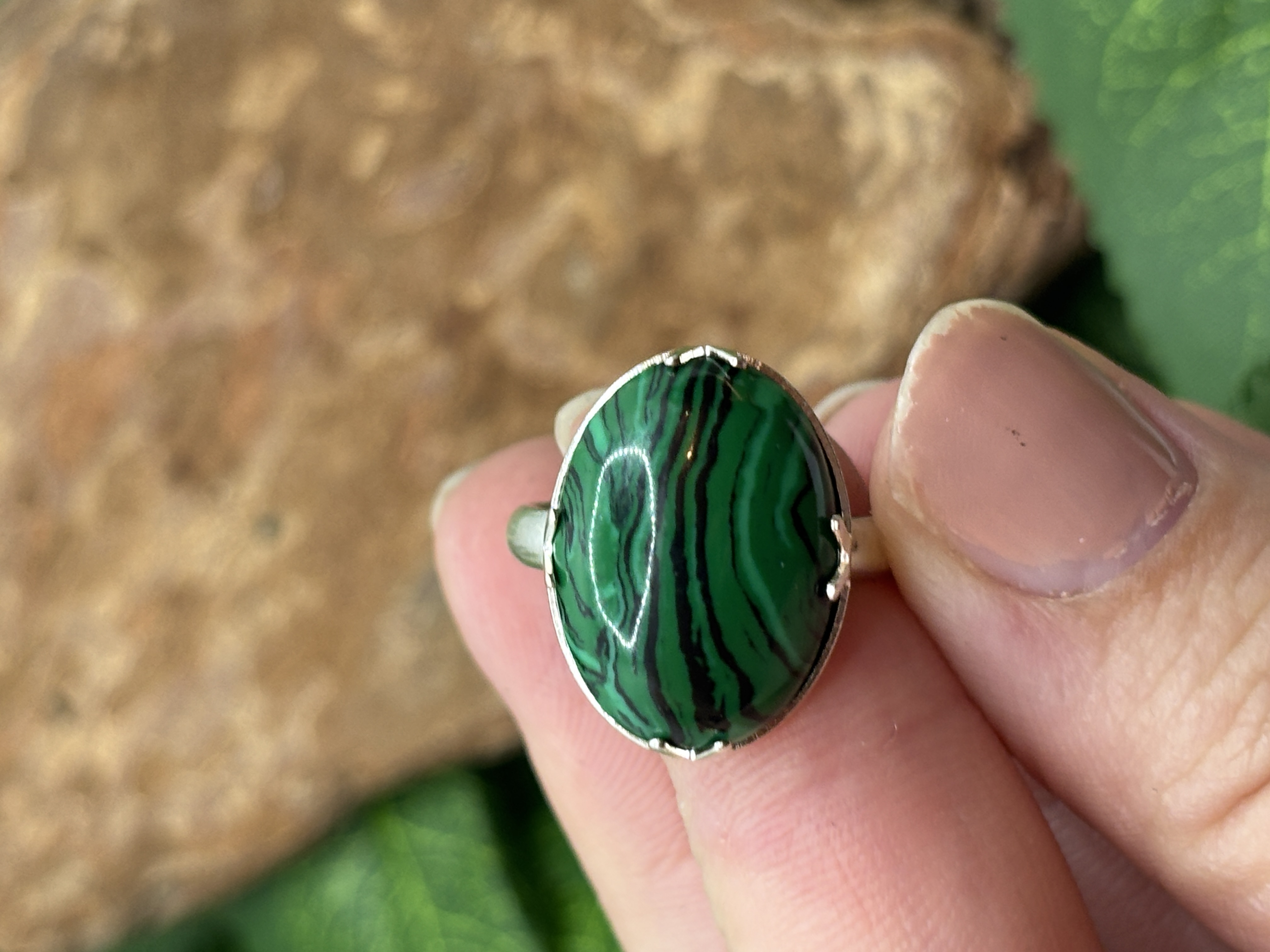 Bague crochets en Malachite