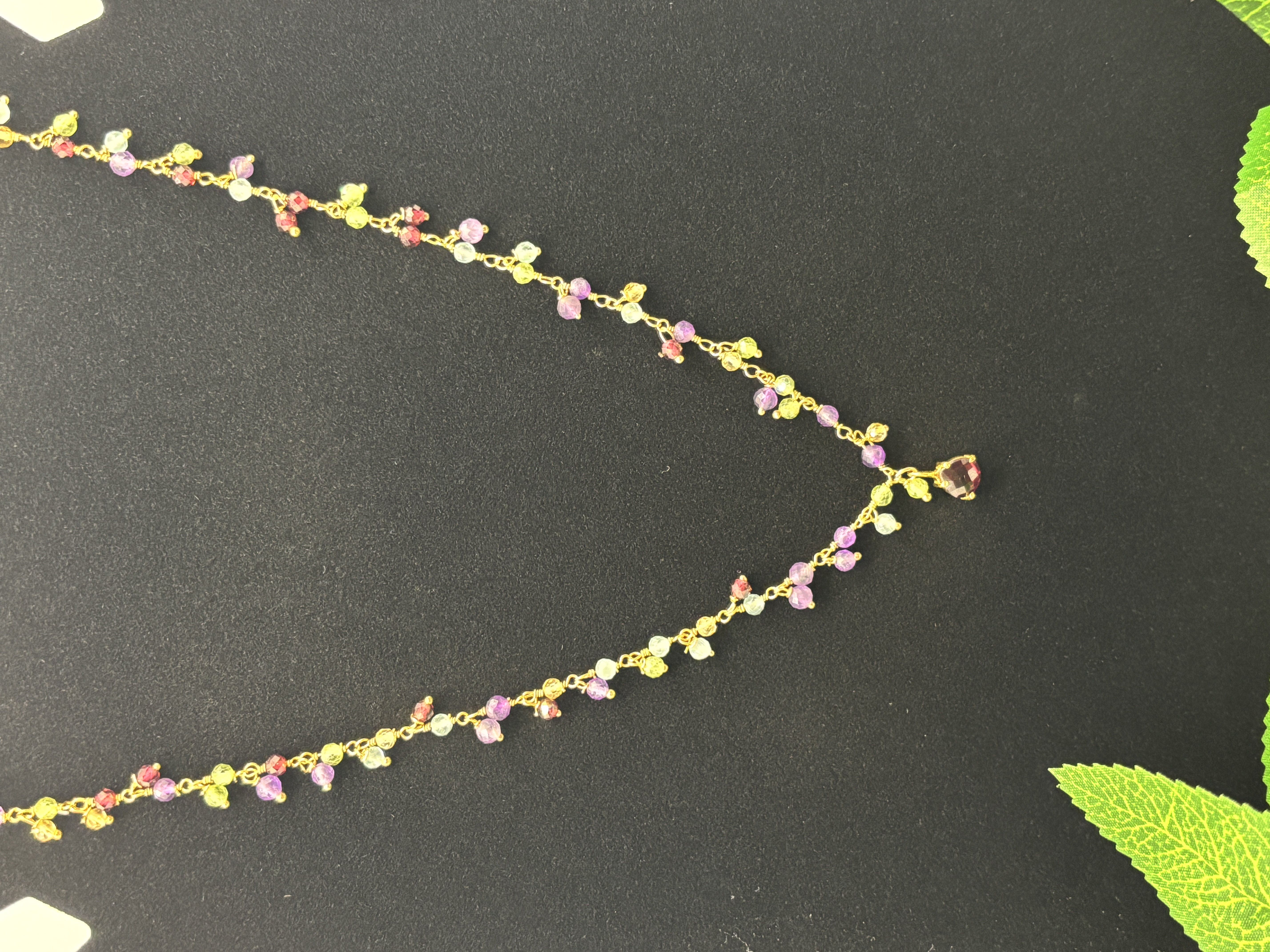 Collier gouttes multi-pierres et pendentif grenat