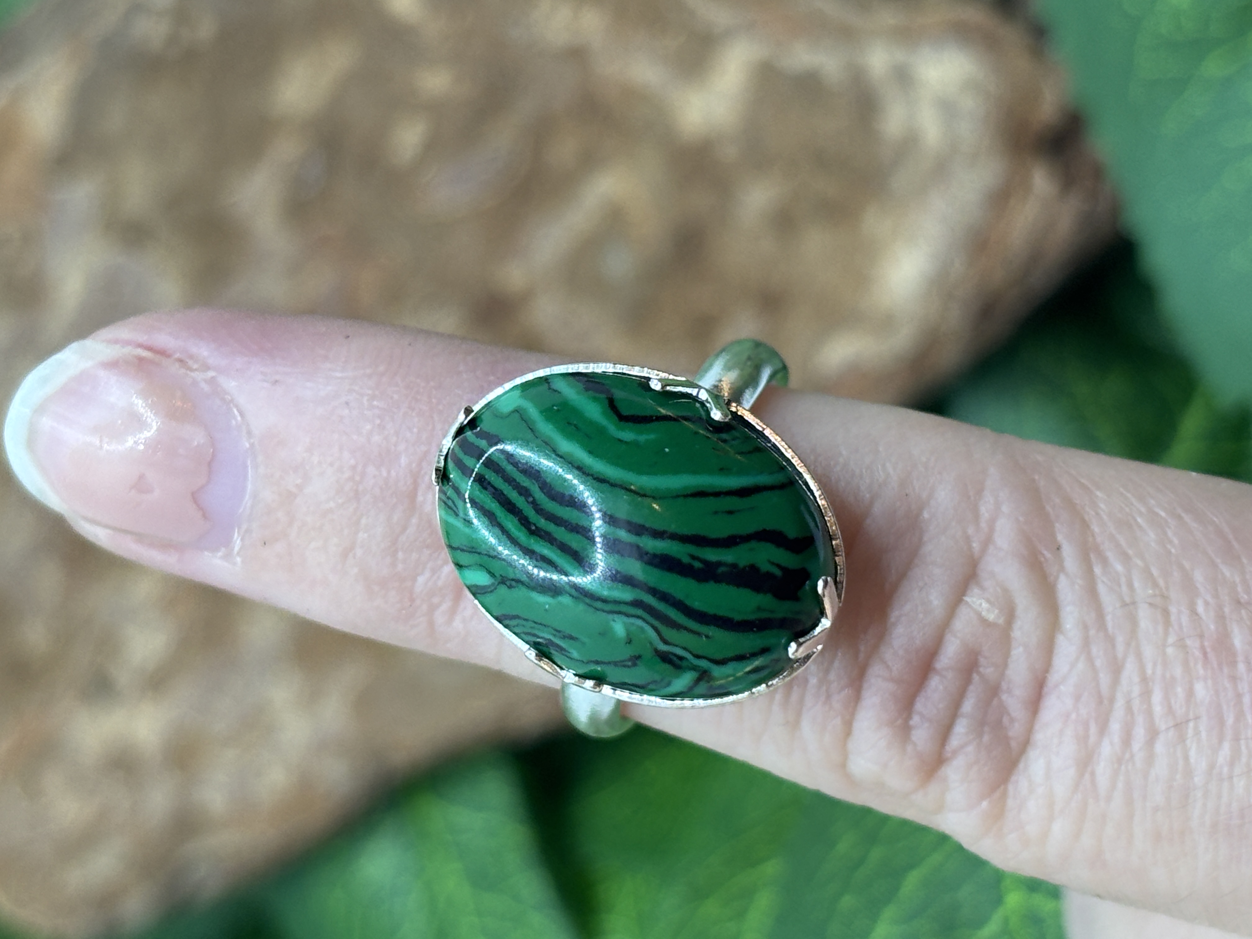 Bague crochets en Malachite