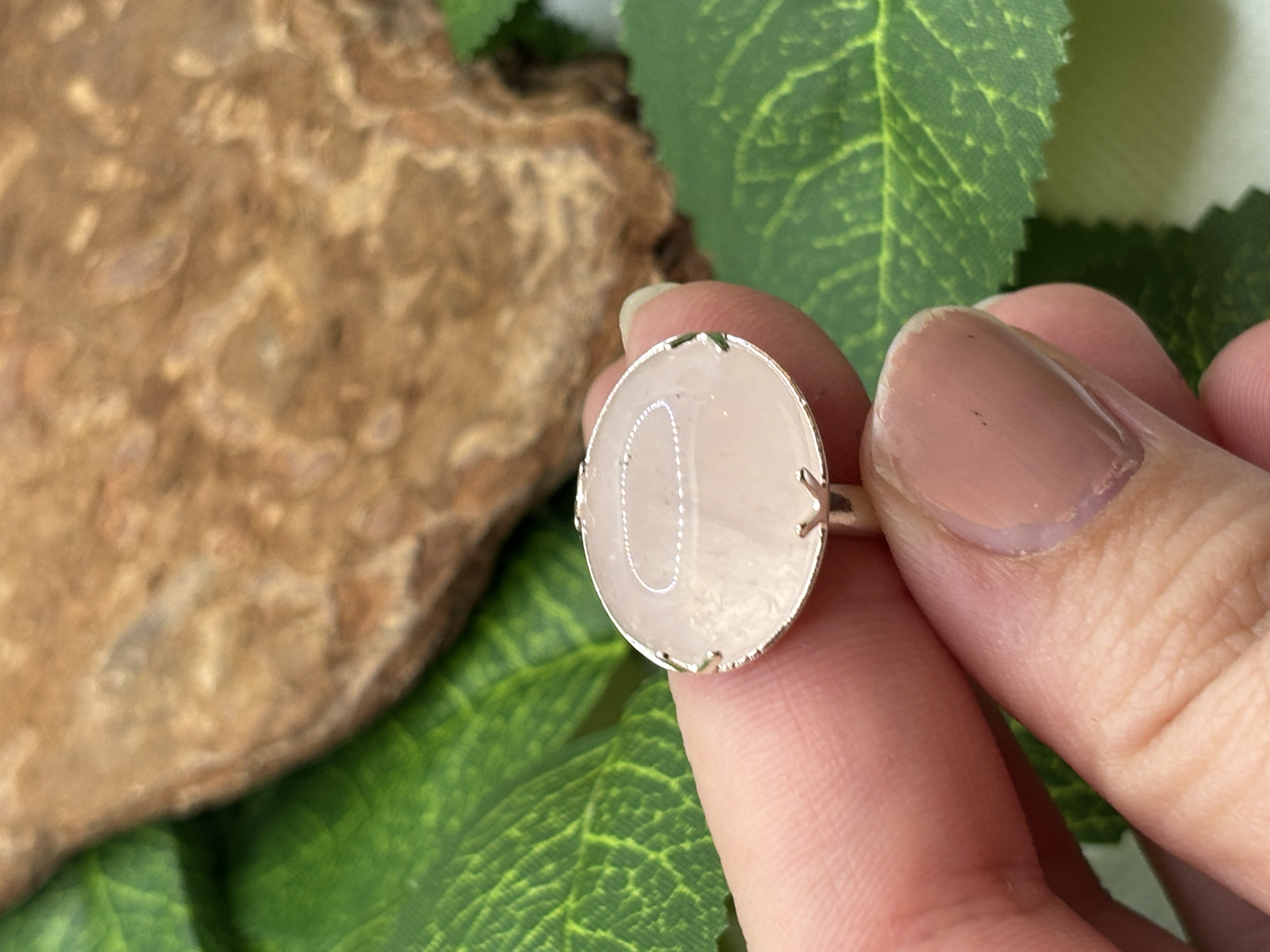 Bague crochets en quartz rose