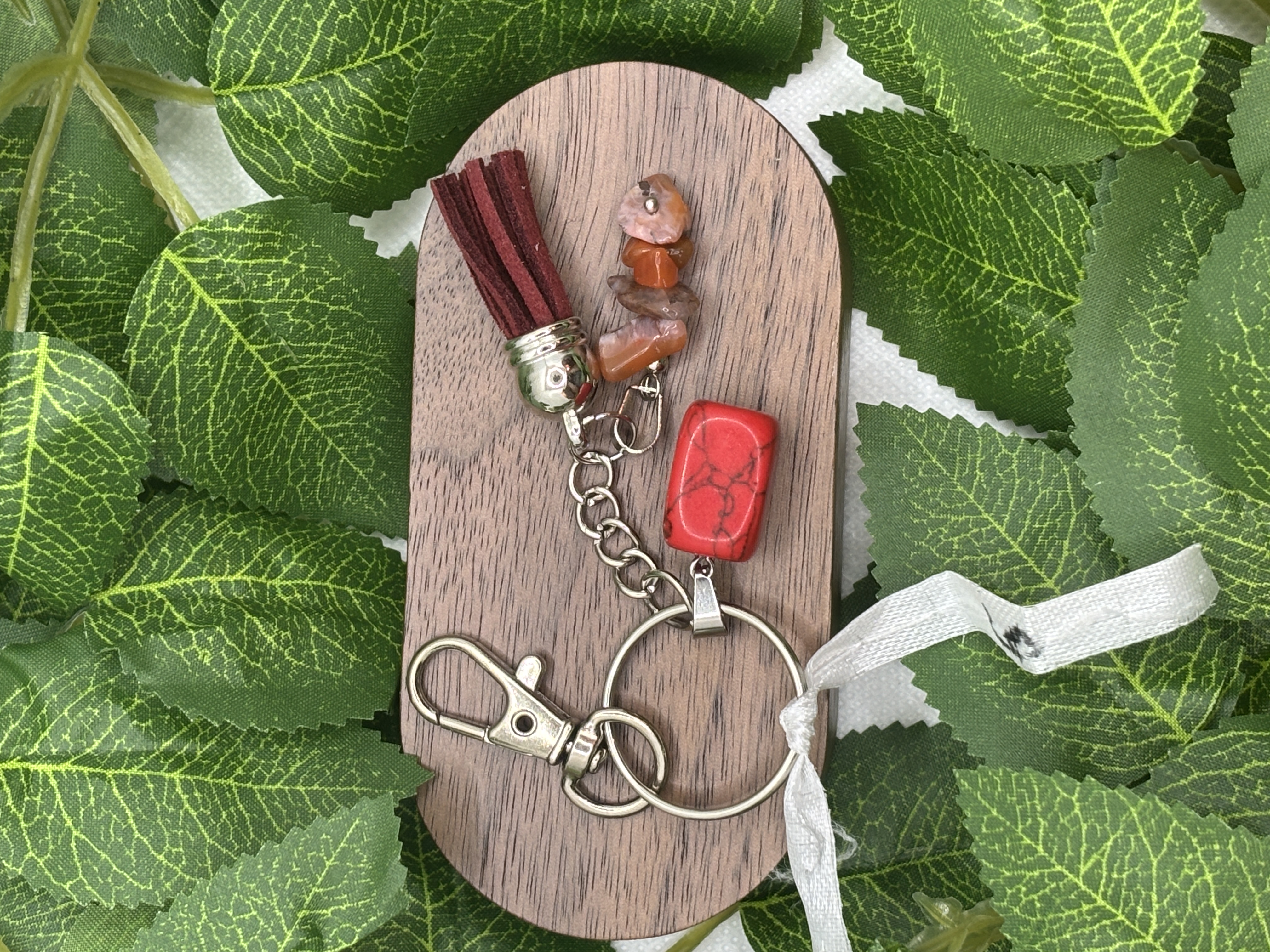 Porte-clé en Agate et mélange de pierres naturelles