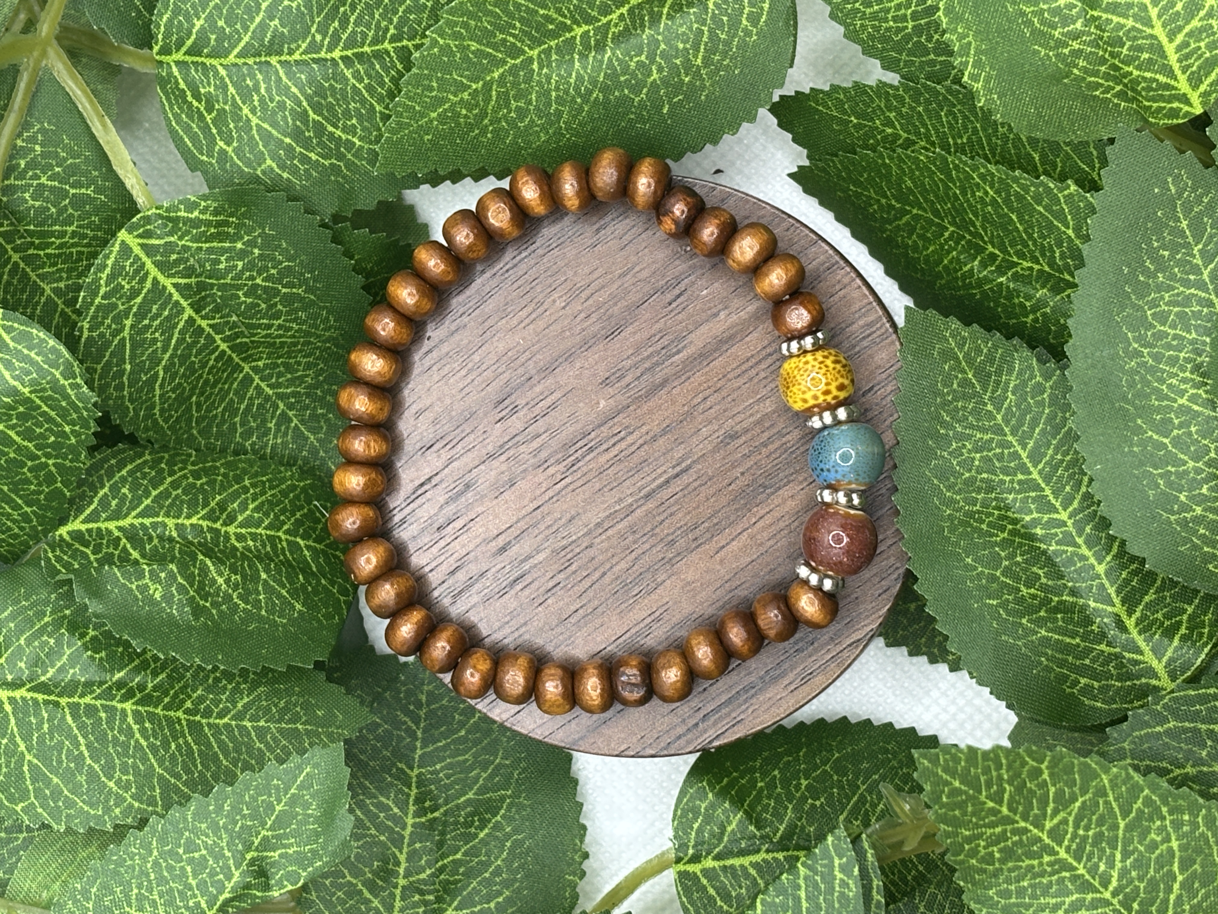 Bracelet homme bois et 3 perles