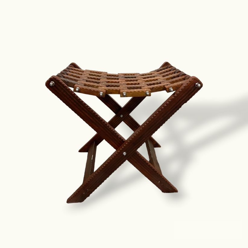 Handmade Wooden Stool, Foldable, with Brass Work