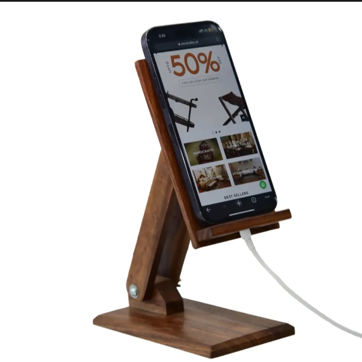 Handmade Wooden Mobile Phone Stand – Elegant, Durable, and Multi-Purpose