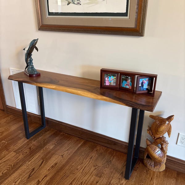 Console Table - Live Edge Sofa Table, Rose Wood or Acacia , Modern, Live Edge, Sofa Table, Wood Sofa Table, Entryway Table, Metal Legs