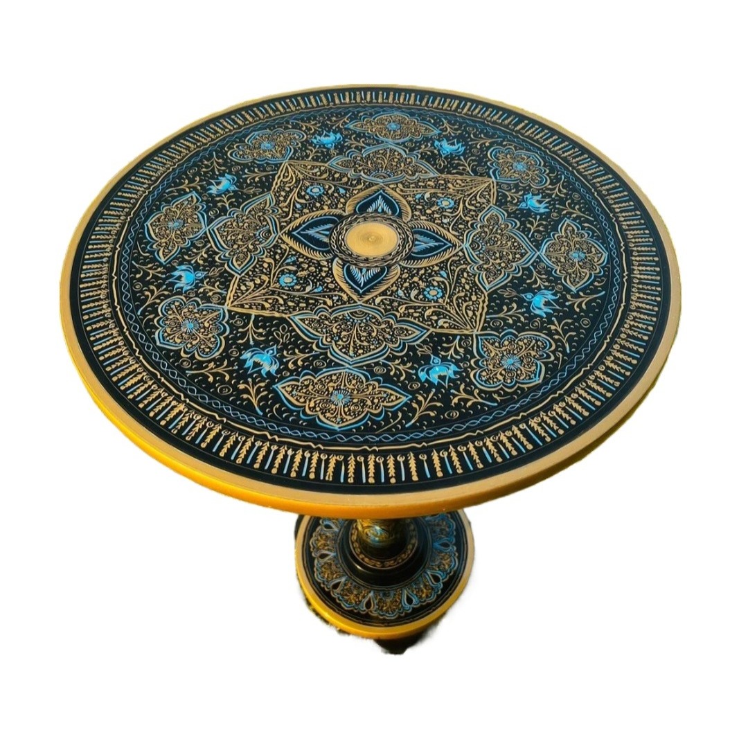 Wooden Handmade Coffee Table 18 inch with Naqshi Style Lacquer Paint Work
