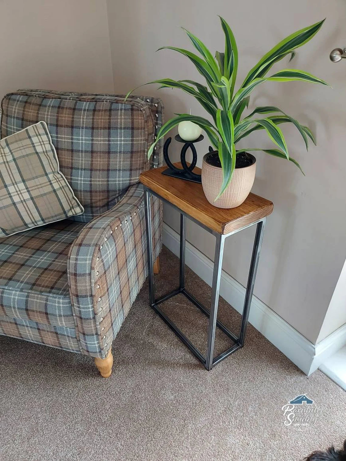 Calder Industrial Rustic Sofa Side Table – Handmade Metal and Wood Side Table for Living Room, Bedroom, and Office – Customizable Sizes and Finishes – Durable and Stylish Design