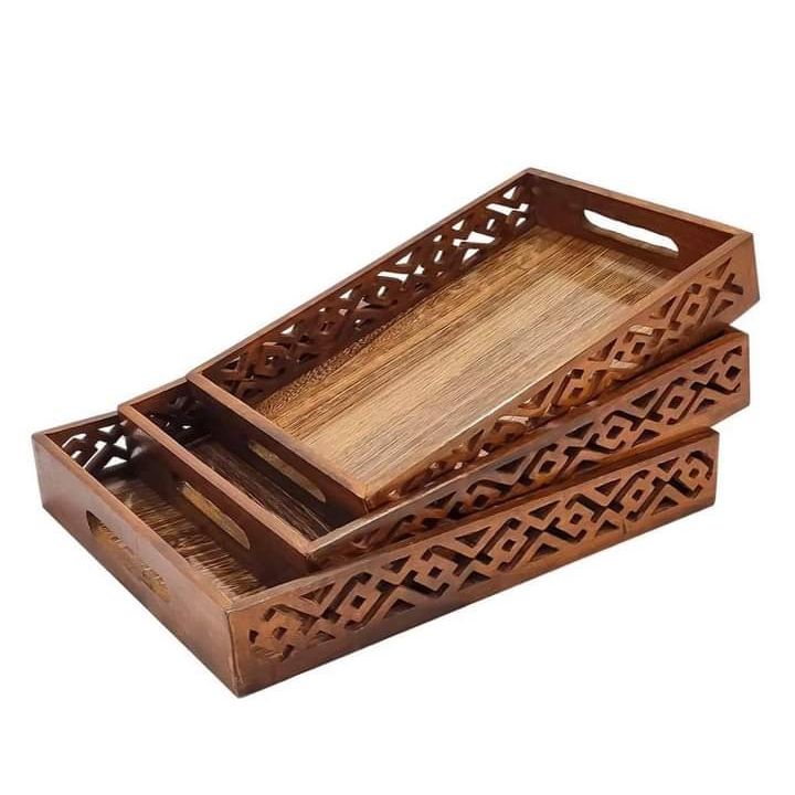 Wooden Handmade Tray Set of 3 | Economical Serving Trays for Home, Kitchen & Gifting
