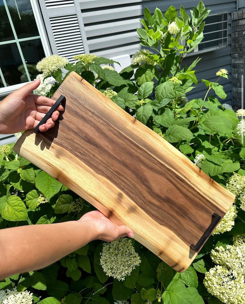 Custom Live Edge Solid Wood Tray – Handcrafted Serving Tray with Natural Edge for Kitchen, Dining, and Home Décor