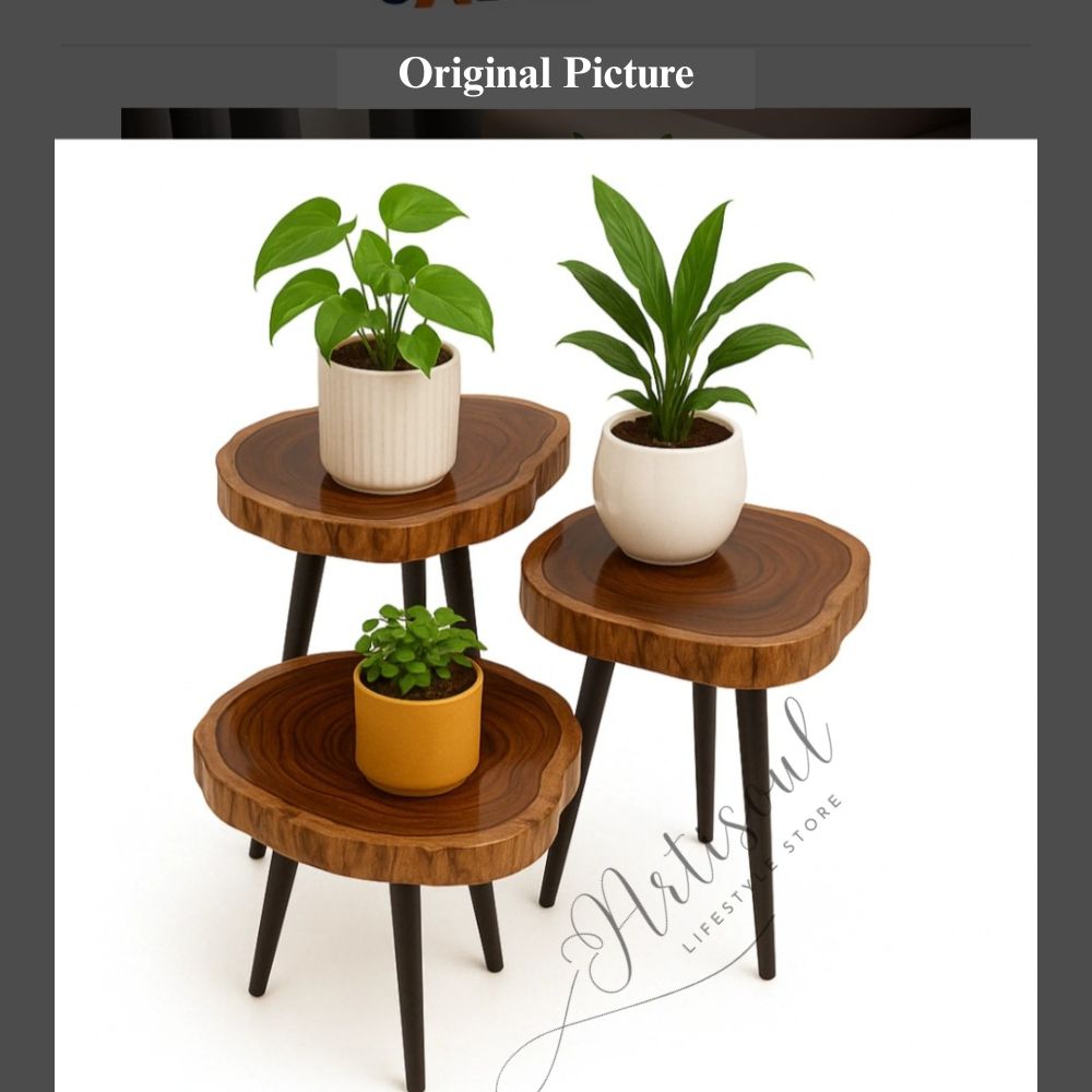 Artisoul Modern Live Edge Table with Wooden Legs / Exclusive nostalgic Feel Decor Coffee Table / Side Table / Nesting Tables/ Wooden Slab End Table Centre Piece
