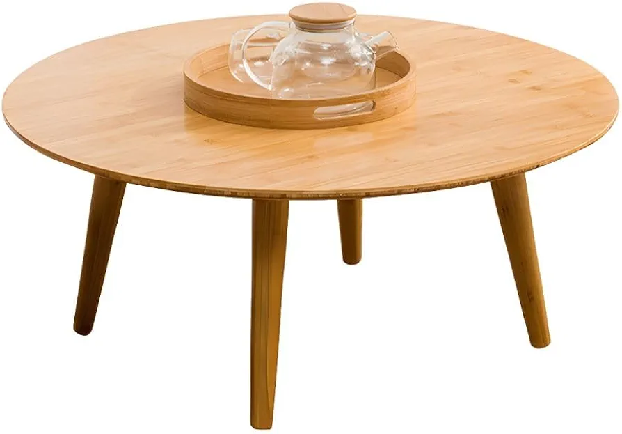 Round Wood MDF Top Coffee Table  4 Legs Natural Cocktail Table Round Wood Coffee Table with 4 Legs –  For Living Room, Stylish Center Table for Home Décor
