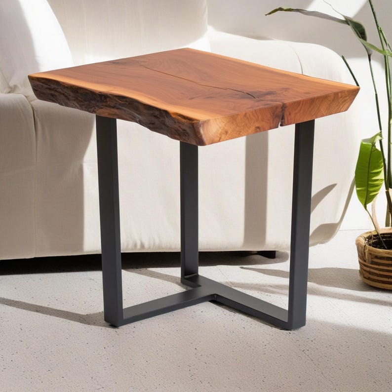 Live Edge End Table, Walnut End Table, Live Edge Handmade Furniture, Side and End Table with Metal Legs