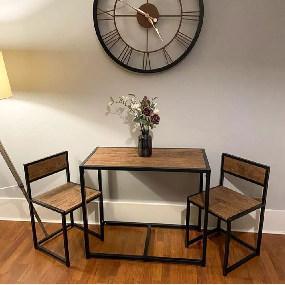 Stylish Minimalistic Space-Saving Kitchen Table Set – 1 Table + 2 Chairs – Compact Dining/Coffee Table with Storage