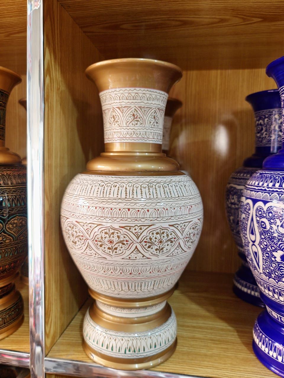 Wooden Handcrafted Naqshi Work Flower Vase, Premium Quality