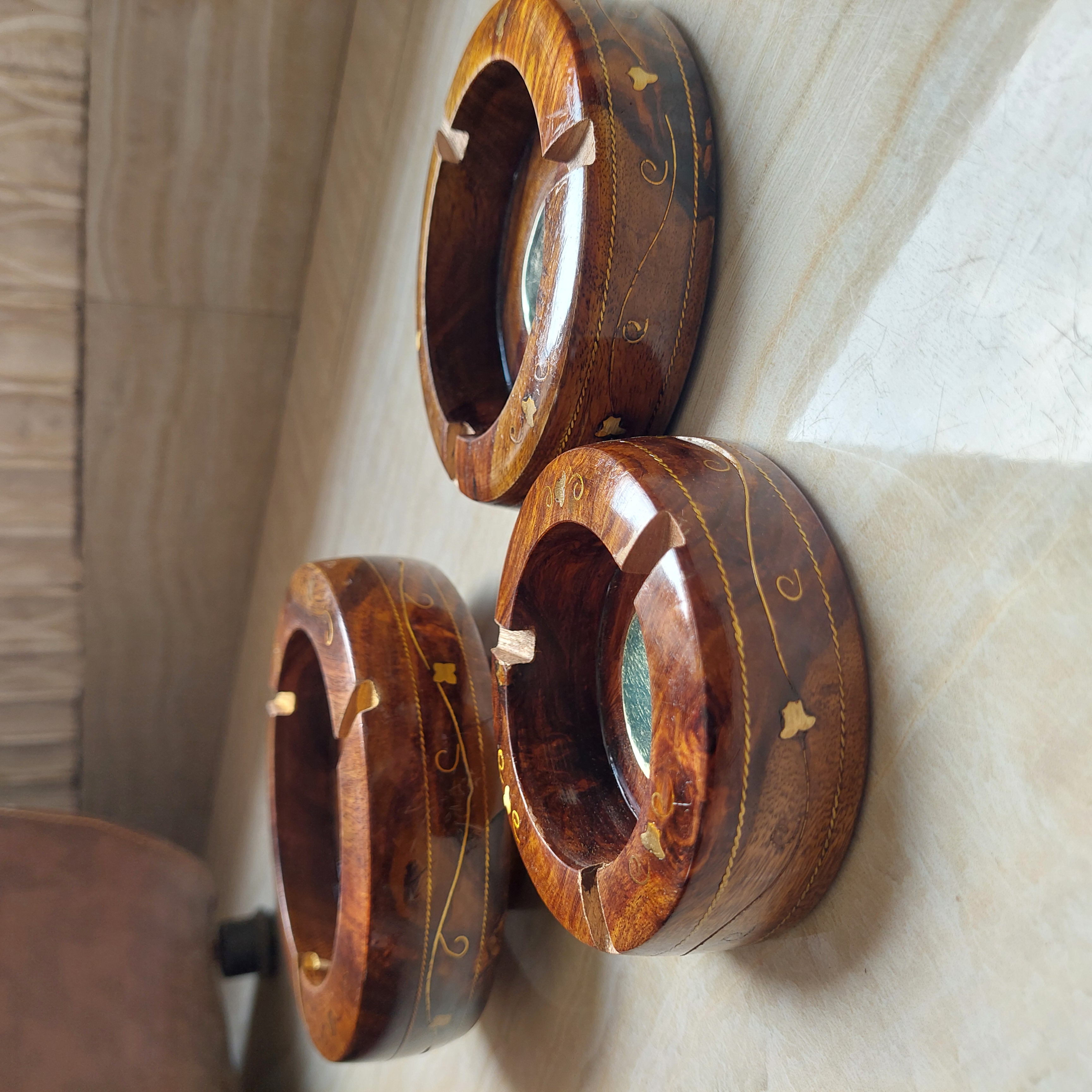 Artisoul Handcrafted Wooden Ashtray with Metal Plate for Protection / Brass Work Elegant Design Ashtray