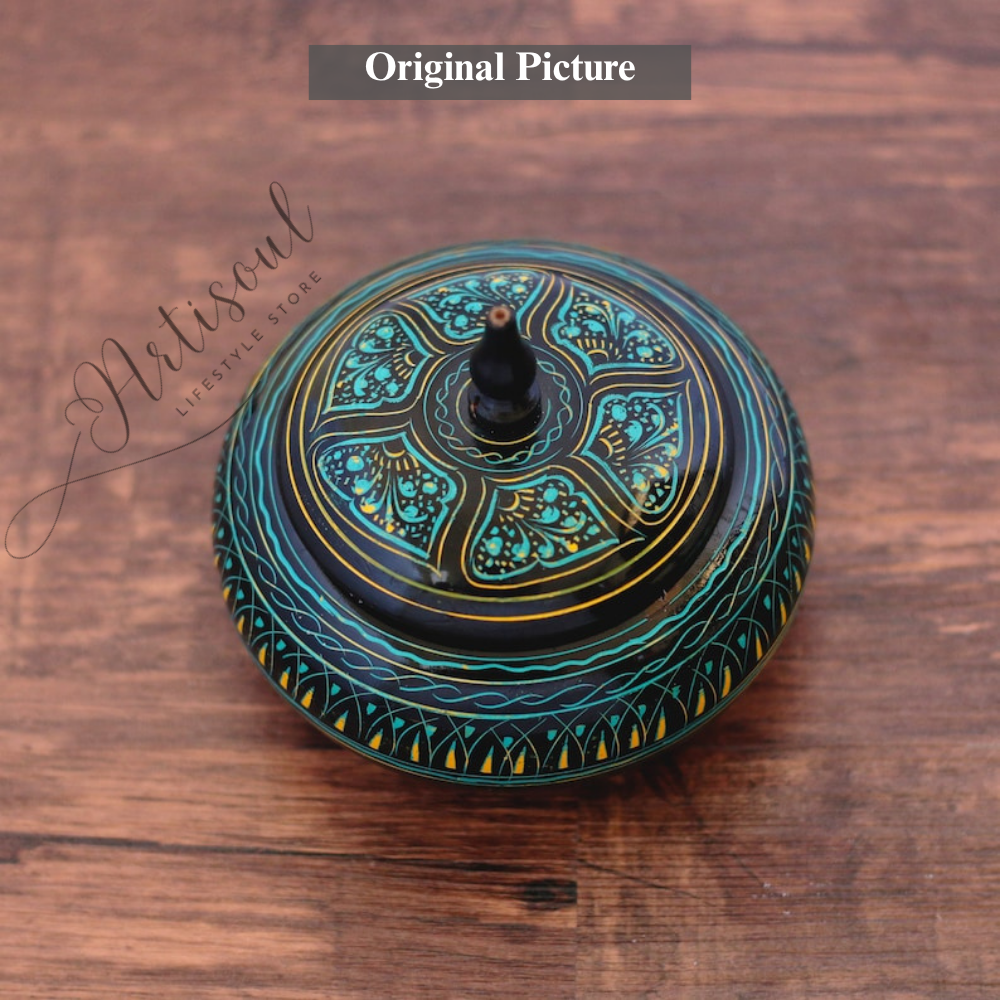 Handcrafted Wooden Round Powder Box with Naqshi Work | Decorative Wooden Storage Box | Elegant Multipurpose Gift Box