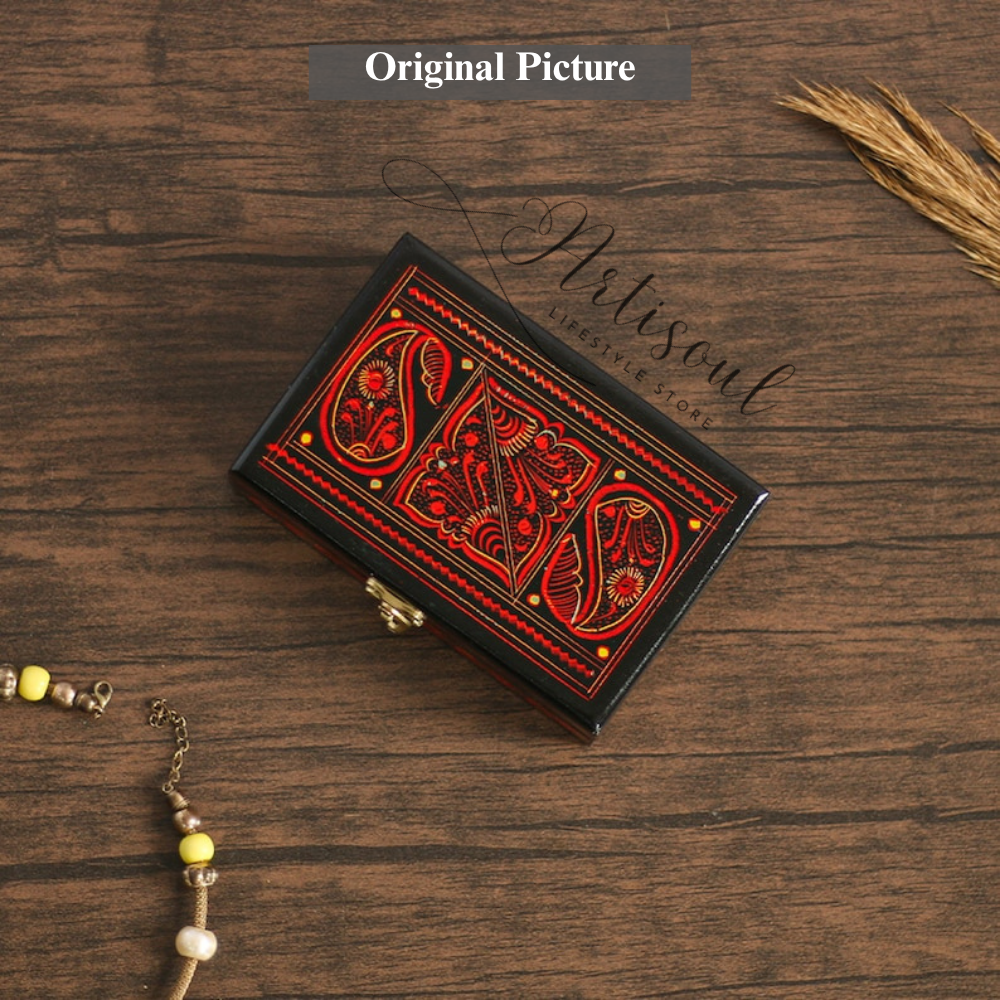Red Naqshi Handcrafted Small Jewelry Box | Traditional Mini Storage Box for Rings & Earrings | Hand-Painted Artisan Gift | Artisoul.Pk