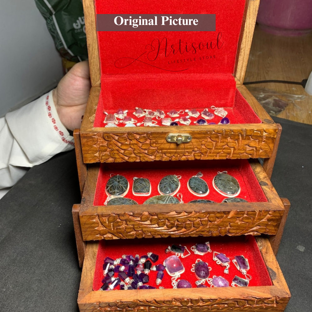 Handcrafted Wooden Jewelry Box | 3 Tier Foldable Organizer | Elegant Wooden Storage for Jewelry & Accessories