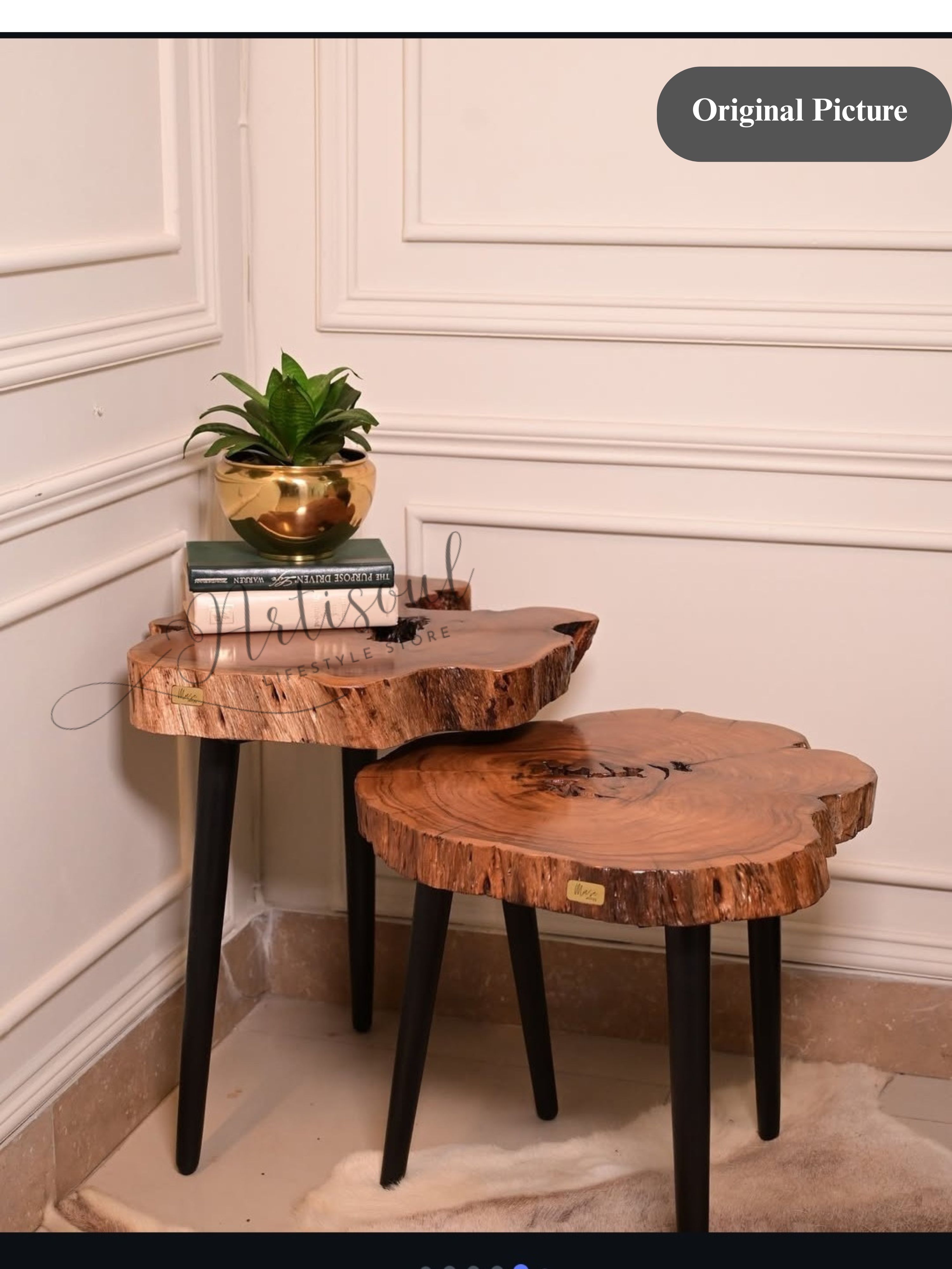 Premium Live Edge Wooden Table – Handmade Solid Wood Coffee Table with Wooden Legs – Rustic Modern Furniture for Living Room & Office – Single, Set of Two, or Set of Three Variants